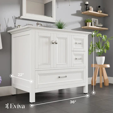 Britney 36"W x 22"D White Bathroom Vanity with White Carrara Quartz Countertop and Undermount Porcelain Sink EVVN612-36WH-Q