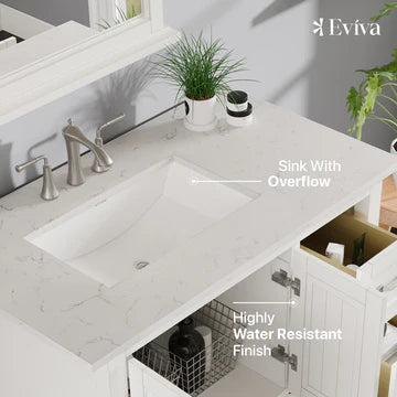 Britney 36"W x 22"D White Bathroom Vanity with White Carrara Quartz Countertop and Undermount Porcelain Sink EVVN612-36WH-Q