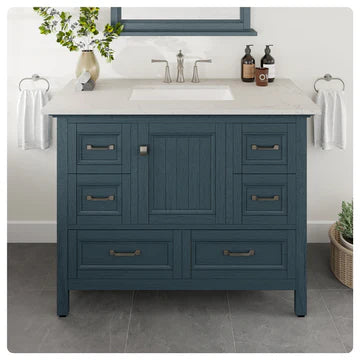 Britney 42"W x 22"D Ash Blue Bathroom Vanity with White Carrara Quartz Countertop and Undermount Porcelain Sink EVVN612-42AB-Q