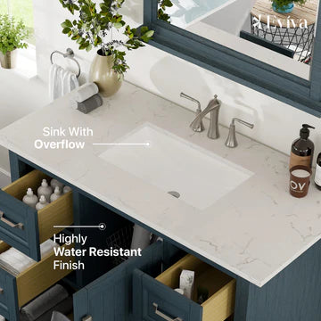 Britney 42"W x 22"D Ash Blue Bathroom Vanity with White Carrara Quartz Countertop and Undermount Porcelain Sink EVVN612-42AB-Q