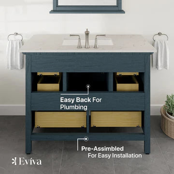 Britney 42"W x 22"D Ash Blue Bathroom Vanity with White Carrara Quartz Countertop and Undermount Porcelain Sink EVVN612-42AB-Q