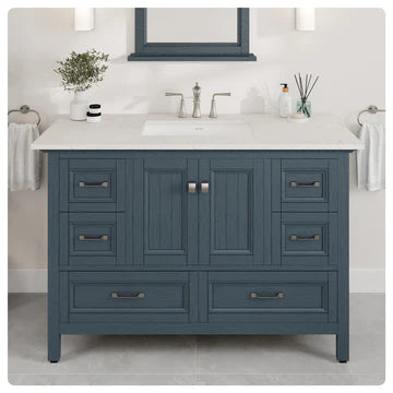 Britney 48"W x 22"D Ash Blue Bathroom Vanity with White Carrara Quartz Countertop and Undermount Porcelain Sink EVVN612-48AB-Q