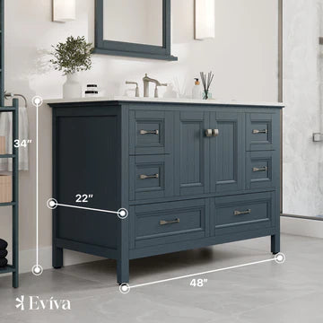 Britney 48"W x 22"D Ash Blue Bathroom Vanity with White Carrara Quartz Countertop and Undermount Porcelain Sink EVVN612-48AB-Q