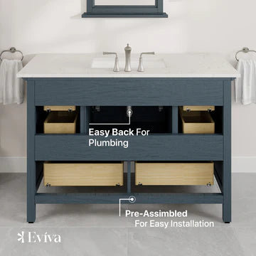 Britney 48"W x 22"D Ash Blue Bathroom Vanity with White Carrara Quartz Countertop and Undermount Porcelain Sink EVVN612-48AB-Q