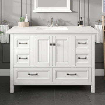 Britney 48"W x 22"D White Bathroom Vanity with White Carrara Quartz Countertop and Undermount Porcelain Sink EVVN612-48WH-Q