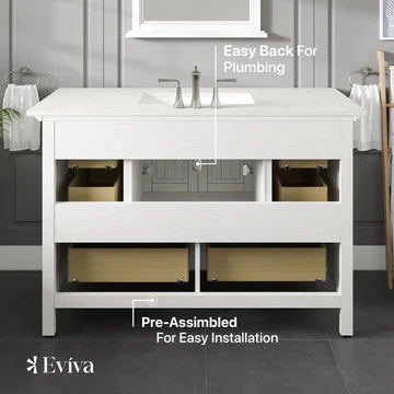 Britney 48"W x 22"D White Bathroom Vanity with White Carrara Quartz Countertop and Undermount Porcelain Sink EVVN612-48WH-Q