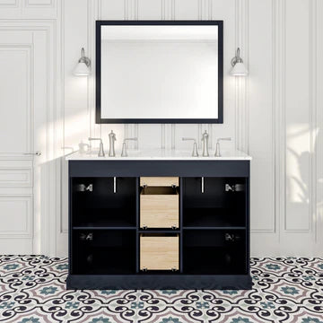 Epic 48"W x 22"D Charcoal Gray Double Sink Bathroom Vanity with White Carrara Quartz Countertop and Undermount Porcelain Sinks EVVN666-48CGR-DS