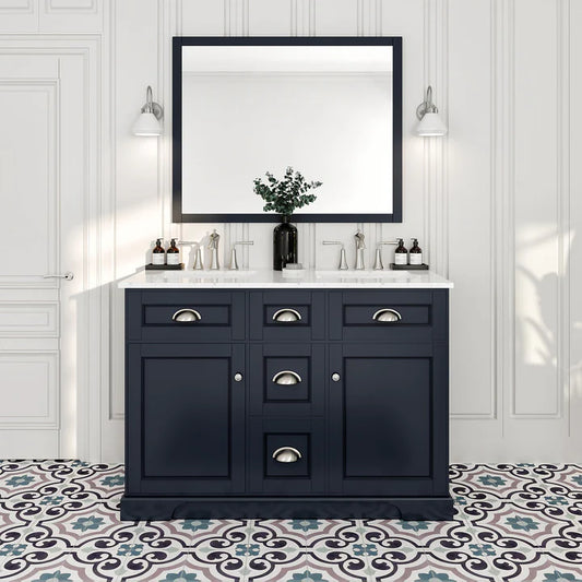 Epic 48"W x 22"D Charcoal Gray Double Sink Bathroom Vanity with White Carrara Quartz Countertop and Undermount Porcelain Sinks EVVN666-48CGR-DS