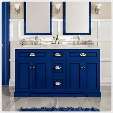 Epic 60"W x 22"D Blue Double Sink Bathroom Vanity with White Carrara Quartz Countertop and Undermount Porcelain Sinks EVVN666-60BLU