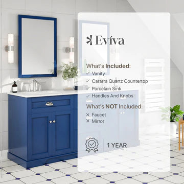 Epic 72"W x 22"D Blue Double Sink Bathroom Vanity with White Carrara Quartz Countertop and Undermount Porcelain Sinks EVVN666-72BLU