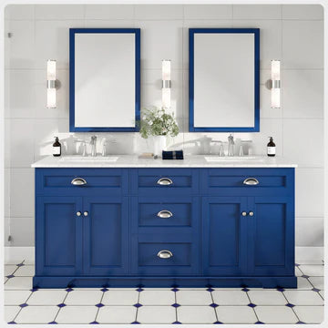 Epic 72"W x 22"D Blue Double Sink Bathroom Vanity with White Carrara Quartz Countertop and Undermount Porcelain Sinks EVVN666-72BLU