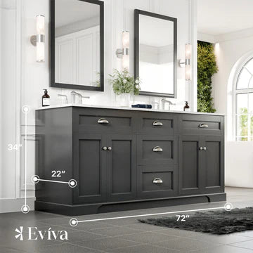 Epic 72"W x 22"D Charcoal Gray Double Sink Bathroom Vanity with White Carrara Quartz Countertop and Undermount Porcelain Sinks EVVN666-72CGR