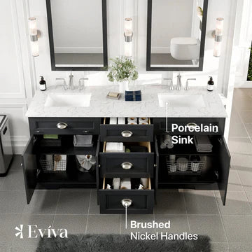 Epic 72"W x 22"D Charcoal Gray Double Sink Bathroom Vanity with White Carrara Quartz Countertop and Undermount Porcelain Sinks EVVN666-72CGR