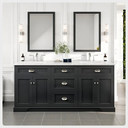 Epic 72"W x 22"D Charcoal Gray Double Sink Bathroom Vanity with White Carrara Quartz Countertop and Undermount Porcelain Sinks EVVN666-72CGR