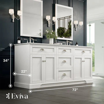 Epic 72"W x 22"D White Double Sink Bathroom Vanity with White Carrara Quartz Countertop and Undermount Porcelain Sinks EVVN666-72WH