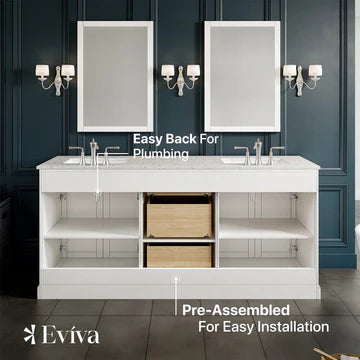 Epic 72"W x 22"D White Double Sink Bathroom Vanity with White Carrara Quartz Countertop and Undermount Porcelain Sinks EVVN666-72WH