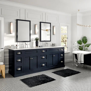 Epic 84"W x 22"D Charcoal Gray Double Sink Bathroom Vanity with White Carrara Quartz Countertop and Undermount Porcelain Sinks EVVN666-84CGR