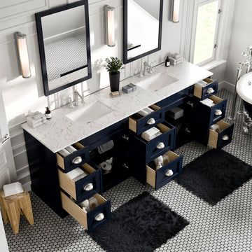 Epic 84"W x 22"D Charcoal Gray Double Sink Bathroom Vanity with White Carrara Quartz Countertop and Undermount Porcelain Sinks EVVN666-84CGR