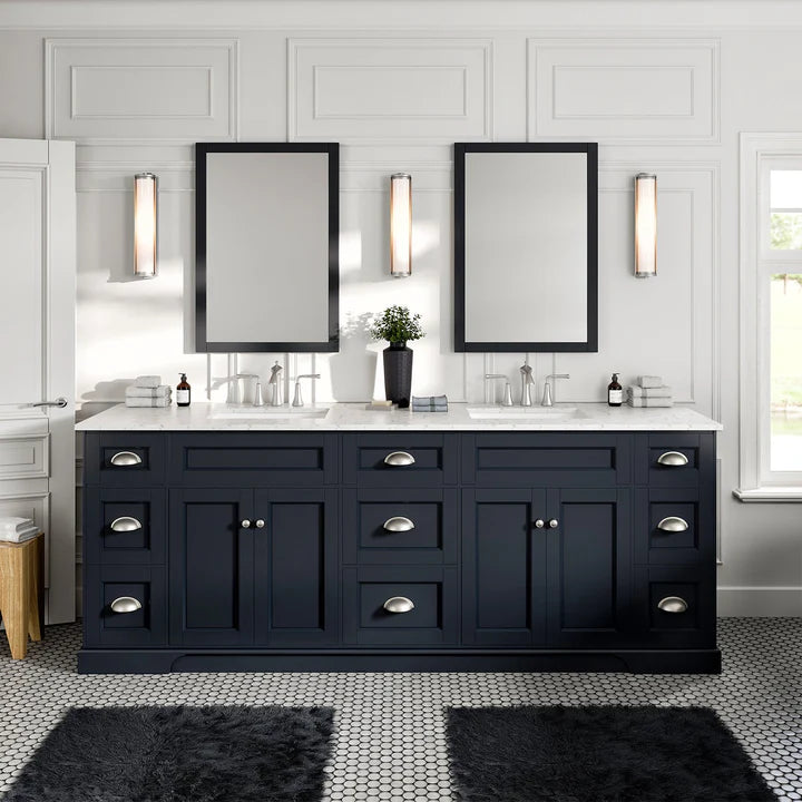 Epic 84"W x 22"D Charcoal Gray Double Sink Bathroom Vanity with White Carrara Quartz Countertop and Undermount Porcelain Sinks EVVN666-84CGR