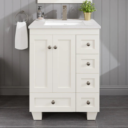 Acclaim 24"W x 22"D White Bathroom Vanity with White Carrara Quartz Countertop and Undermount Porcelain Sink EVVN69-24WH-Q