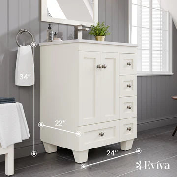 Acclaim 24"W x 22"D White Bathroom Vanity with White Carrara Quartz Countertop and Undermount Porcelain Sink EVVN69-24WH-Q