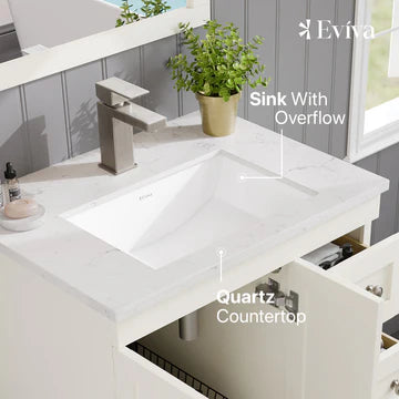 Acclaim 24"W x 22"D White Bathroom Vanity with White Carrara Quartz Countertop and Undermount Porcelain Sink EVVN69-24WH-Q