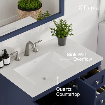 Acclaim 30"W x 22"D Blue Bathroom Vanity with White Carrara Quartz Countertop and Undermount Porcelain Sink EVVN69-30BLU-Q