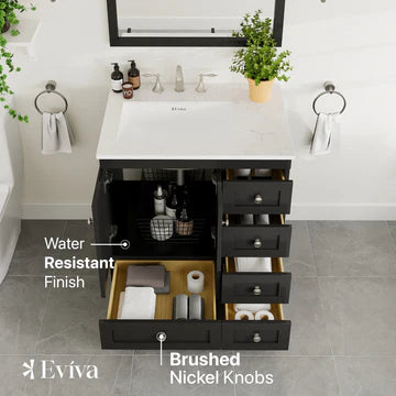 Acclaim 30"W x 22"D Espresso Bathroom Vanity with White Carrara Quartz Countertop and Undermount Porcelain Sink EVVN69-30ES-Q