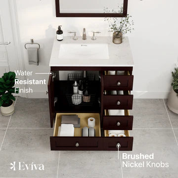 Acclaim 30"W x 22"D Teak Bathroom Vanity with White Carrara Quartz Countertop and Undermount Porcelain Sink EVVN69-30TK-Q