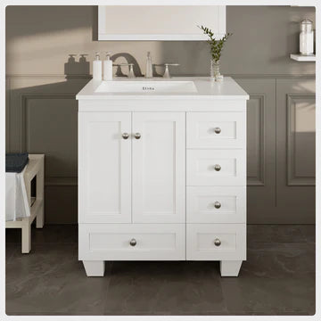 Acclaim 30"W x 22"D White Bathroom Vanity with White Carrara Quartz Countertop and Undermount Porcelain Sink EVVN69-30WH-Q