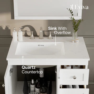 Acclaim 30"W x 22"D White Bathroom Vanity with White Carrara Quartz Countertop and Undermount Porcelain Sink EVVN69-30WH-Q