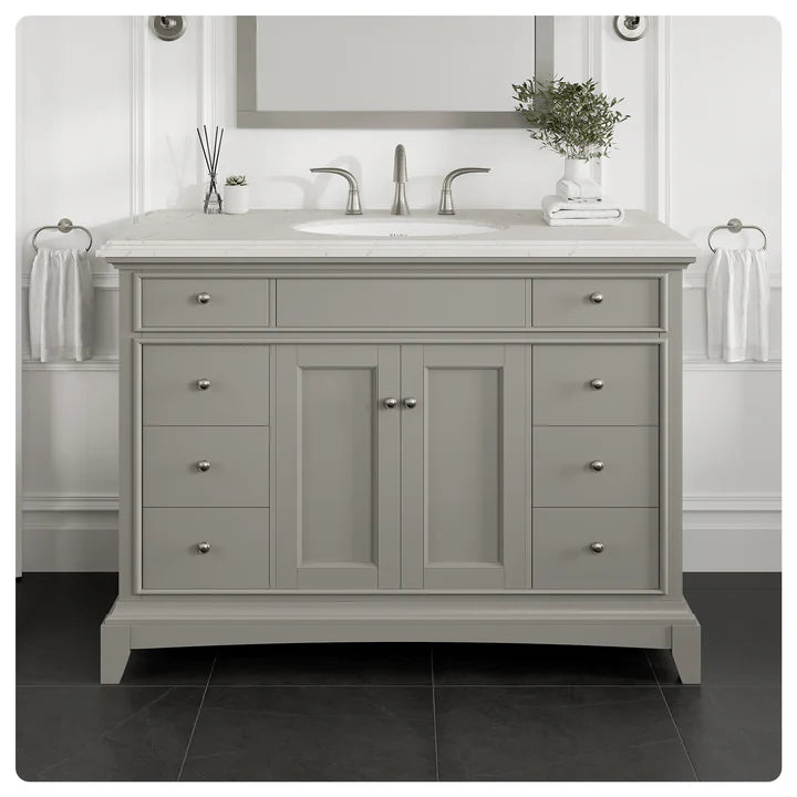 Elite Stamford 42"W x 22"D Gray Bathroom Vanity with White Carrara Quartz Countertop and Undermount Porcelain Sink EVVN709-42GR-Q