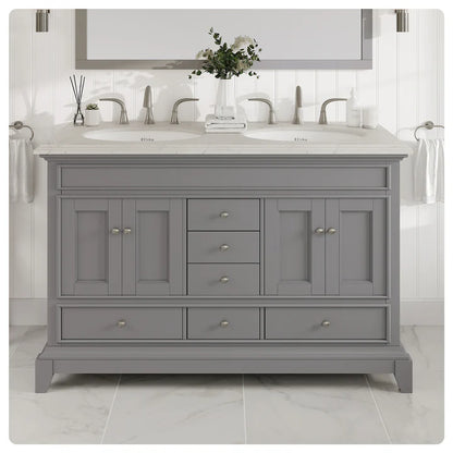 Elite Stamford 48"W x 22"D Gray Double Sink Bathroom Vanity with White Carrara Quartz Countertop and Undermount Porcelain Sinks EVVN709-48GR-DS-Q