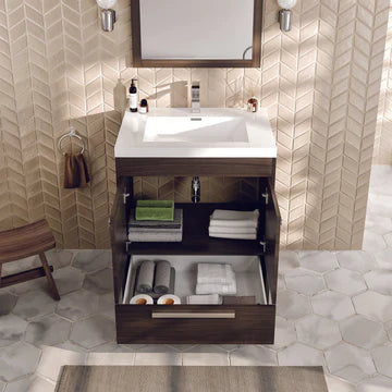 Lugano 30"W x 20"D Gray Oak Bathroom Vanity with White Acrylic Countertop and Integrated Sink EVVN750-8-30GOK