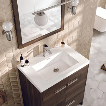 Lugano 30"W x 20"D Gray Oak Bathroom Vanity with White Acrylic Countertop and Integrated Sink EVVN750-8-30GOK