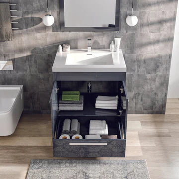 Lugano 30"W x 20"D Gray Bathroom Vanity with White Acrylic Countertop and Integrated Sink EVVN750-8-30GR