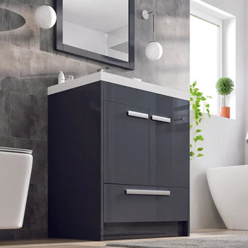 Lugano 30"W x 20"D Gray Bathroom Vanity with White Acrylic Countertop and Integrated Sink EVVN750-8-30GR