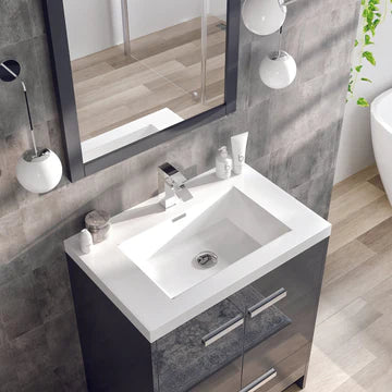 Lugano 30"W x 20"D Gray Bathroom Vanity with White Acrylic Countertop and Integrated Sink EVVN750-8-30GR