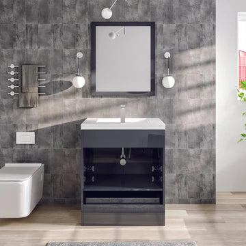 Lugano 30"W x 20"D Gray Bathroom Vanity with White Acrylic Countertop and Integrated Sink EVVN750-8-30GR