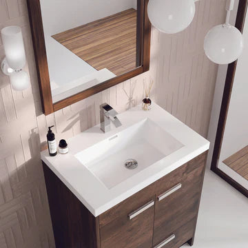 Lugano 30"W x 20"D Rosewood Bathroom Vanity with White Acrylic Countertop and Integrated Sink EVVN750-8-30RSWD