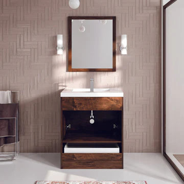 Lugano 30"W x 20"D Rosewood Bathroom Vanity with White Acrylic Countertop and Integrated Sink EVVN750-8-30RSWD