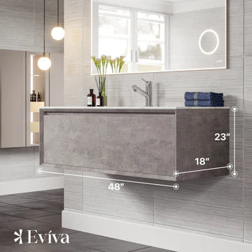 Vista 48"W x 23"D Cement Gray Wall Mount Bathroom Vanity with White Carrara Quartz Countertop and Undermount Porcelain Sink EVVN771-48CG