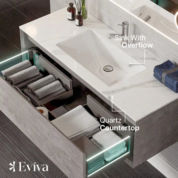 Vista 48"W x 23"D Cement Gray Wall Mount Bathroom Vanity with White Carrara Quartz Countertop and Undermount Porcelain Sink EVVN771-48CG