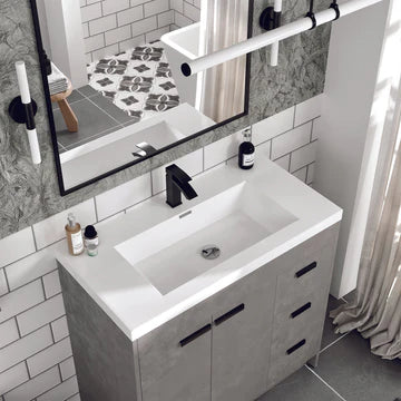 Lugano 36"W x 20"D Concrete Gray Bathroom Vanity with White Acrylic Countertop and Integrated Sink EVVN900-8-36CGR