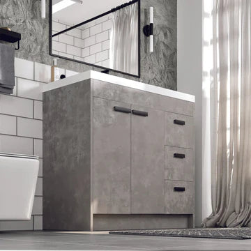 Lugano 36"W x 20"D Concrete Gray Bathroom Vanity with White Acrylic Countertop and Integrated Sink EVVN900-8-36CGR