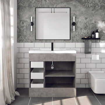 Lugano 36"W x 20"D Concrete Gray Bathroom Vanity with White Acrylic Countertop and Integrated Sink EVVN900-8-36CGR