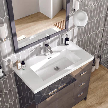 Lugano 36"W x 20"D Gray Bathroom Vanity with White Acrylic Countertop and Integrated Sink EVVN900-8-36GR