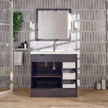 Lugano 36"W x 20"D Gray Bathroom Vanity with White Acrylic Countertop and Integrated Sink EVVN900-8-36GR