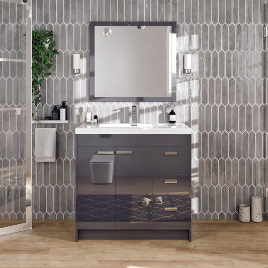 Lugano 36"W x 20"D Gray Bathroom Vanity with White Acrylic Countertop and Integrated Sink EVVN900-8-36GR