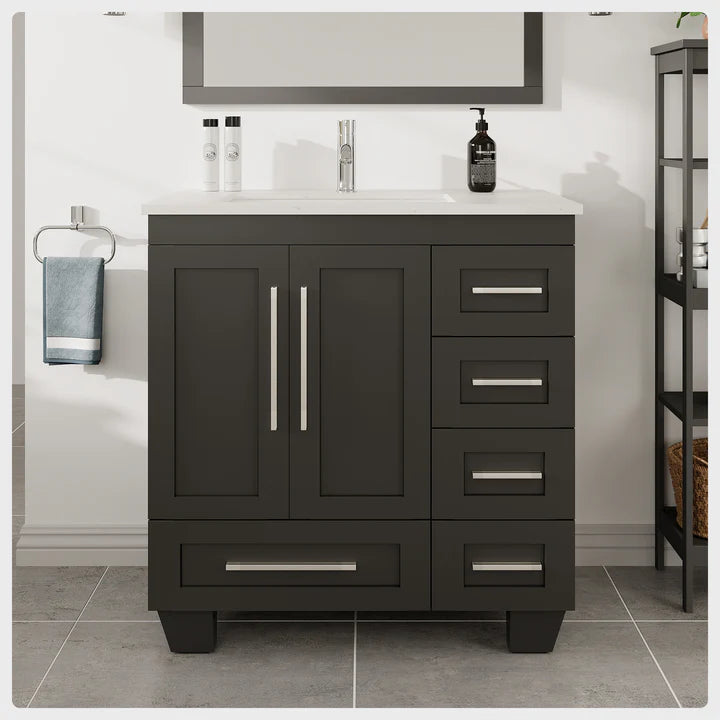 Loon 30"W x 22"D Espresso Bathroom Vanity with White Carrara Quartz Countertop and Undermount Porcelain Sink EVVN999-30ES-Q